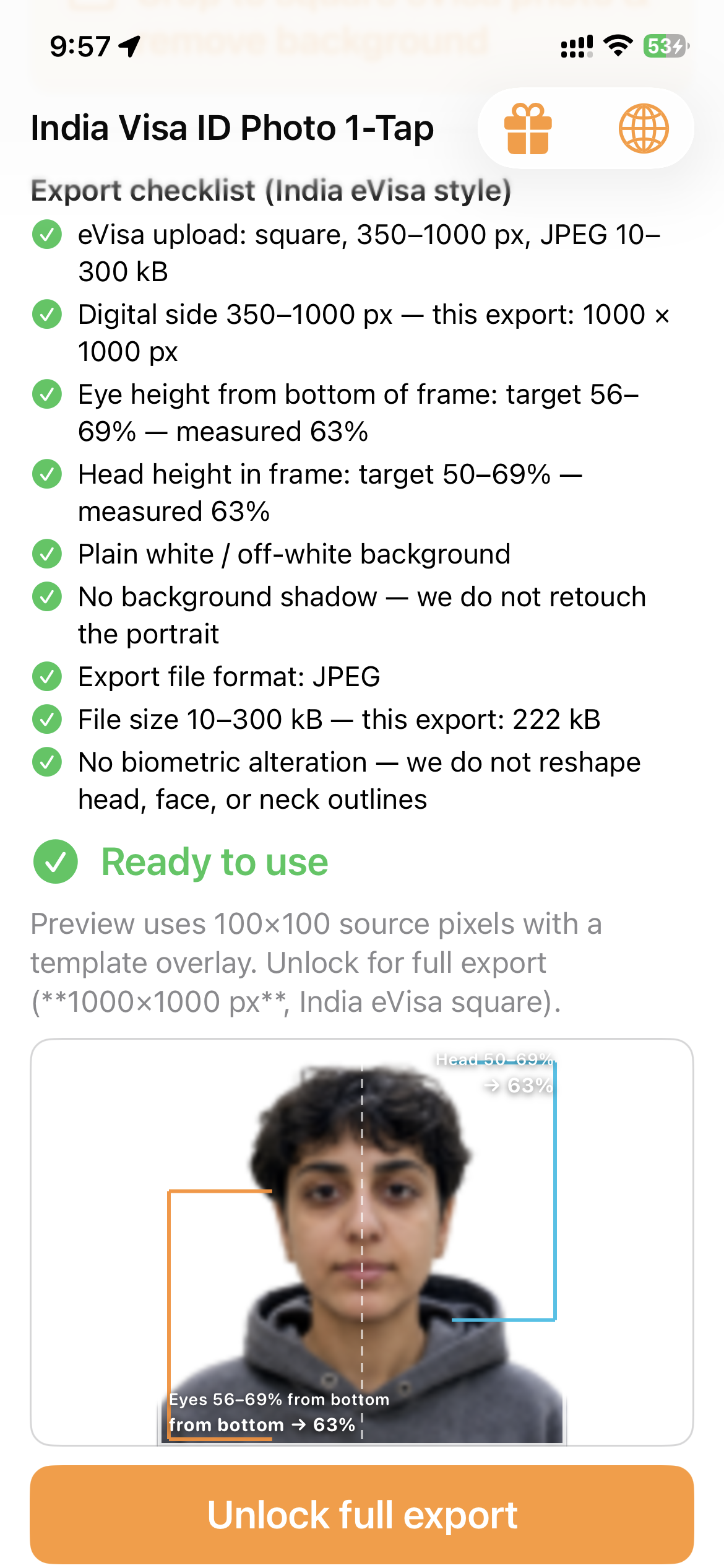 Unlock this export sheet with measurement overlay preview and $1.99 price